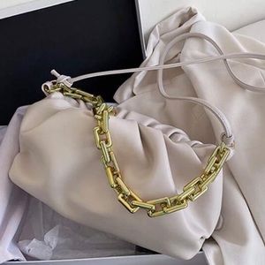 🌥 White Dumpling/Cloud Bag with Gold Chain Handle